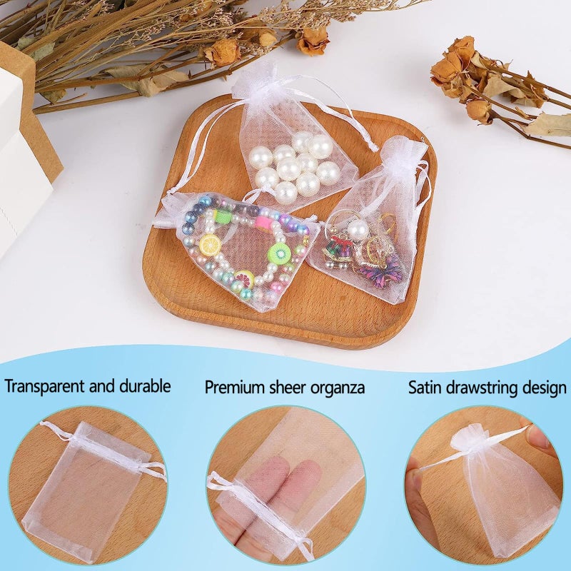 Bezall 50Pcs White Organza Bags 3x4 Inch, Small Sheer Wedding Party Favor Bags with Drawstring, Mesh Jewelry Gift Bags Christmas Candy Pouches - Image 4